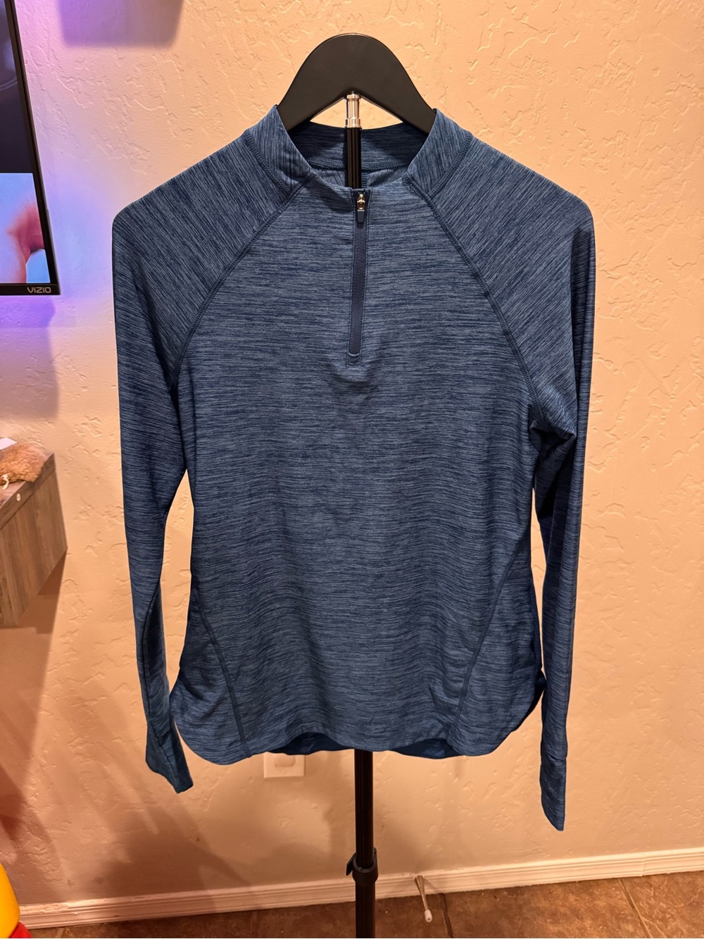 Lightweight Quarter-Zip Performance Top Mandarin Collar - Heathered Blue